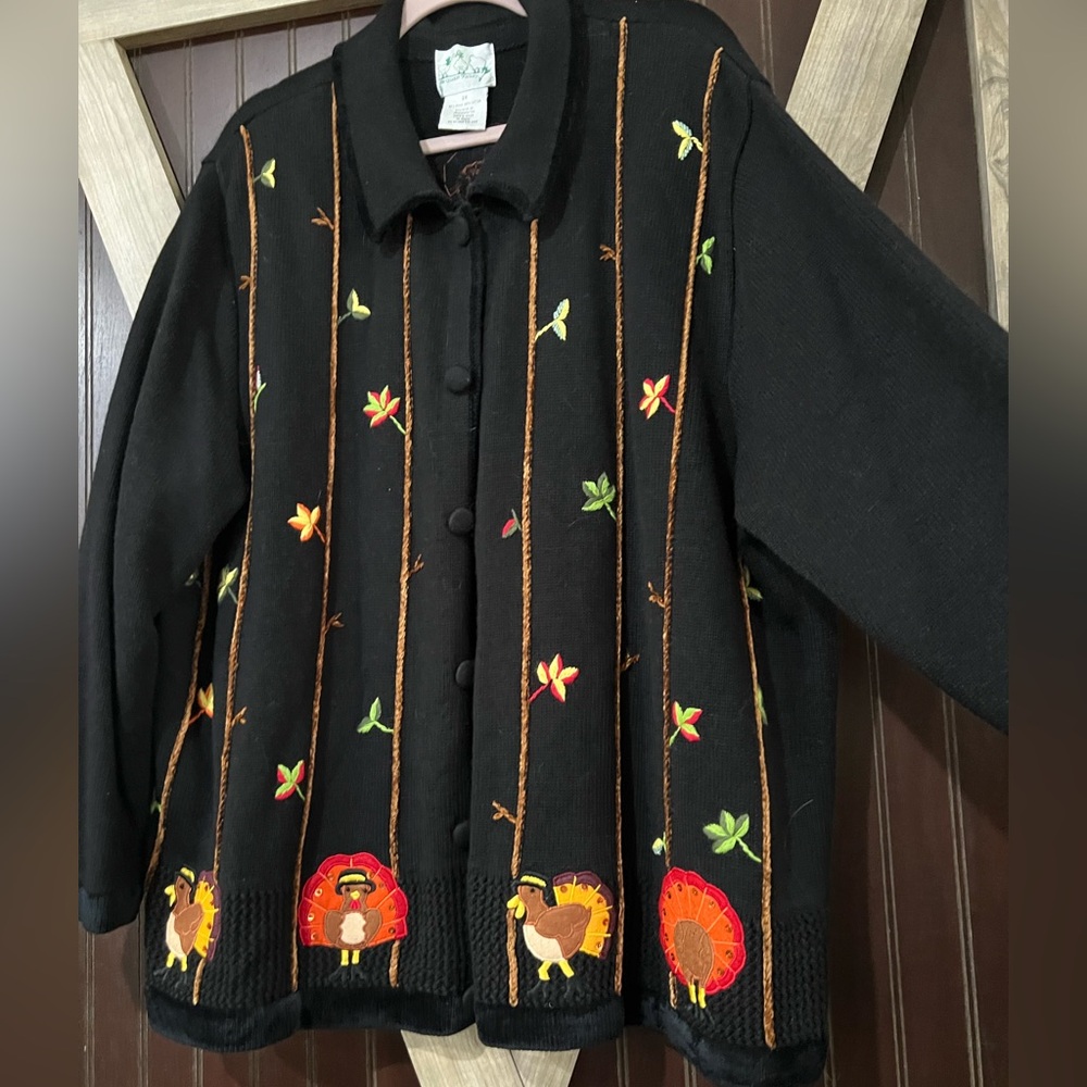 Quacker Factory Women’s Black Jacket with Colorful Embroidery for 🦃🧡🤎🖤💛 - Picture 2 of 10